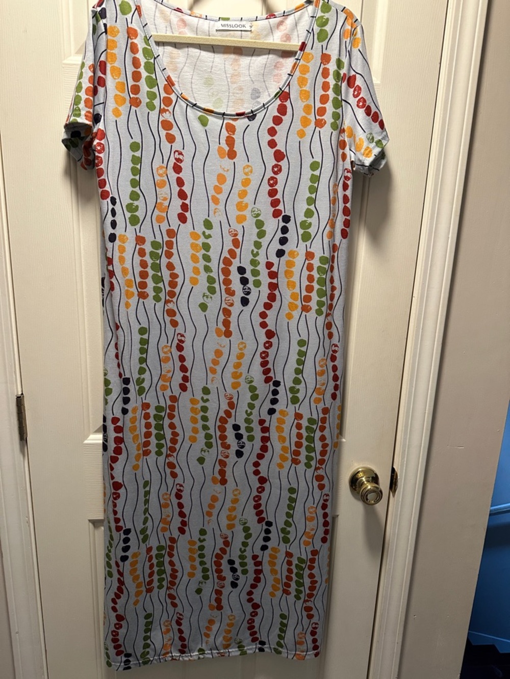 MISSLOOK Light Blue Maxi Dress with Multicolor Dot Stripe Pattern